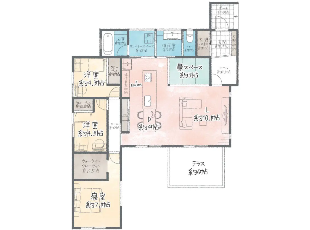 クオレ・ホームで設計した３LDKの平屋の間取り